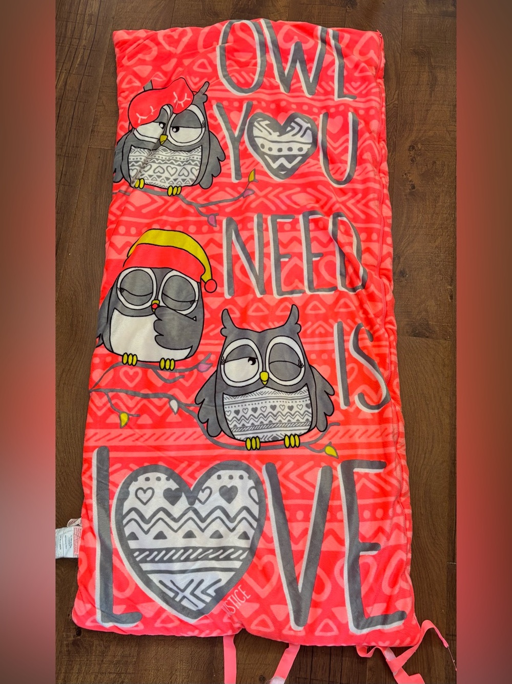 Justice girl youth  “owl you need is love”  sleeping bag